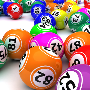 Lots of brightly coloured bingo balls rolling around.