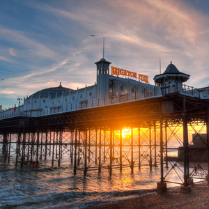 Brighton Pier against a sunset