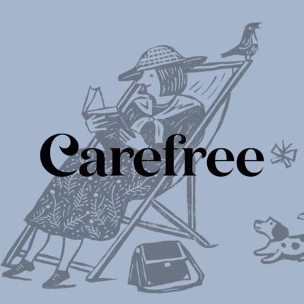 Illustration of lady relaxing in a deckchair with Carefree logo across the middle