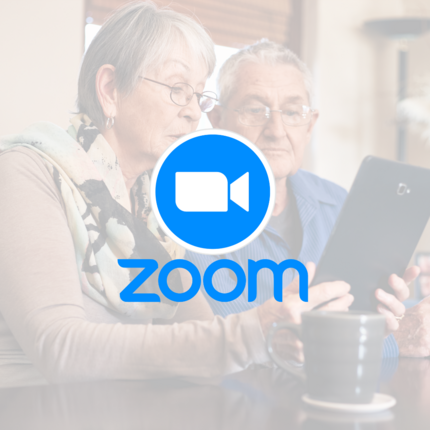 People looking at a video call with Zoom logo